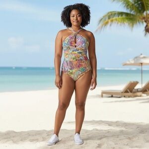 ☀️☀️☀️ Bleu Rod Beattie Bohemian Paradise High Neck One Piece Swimsuit